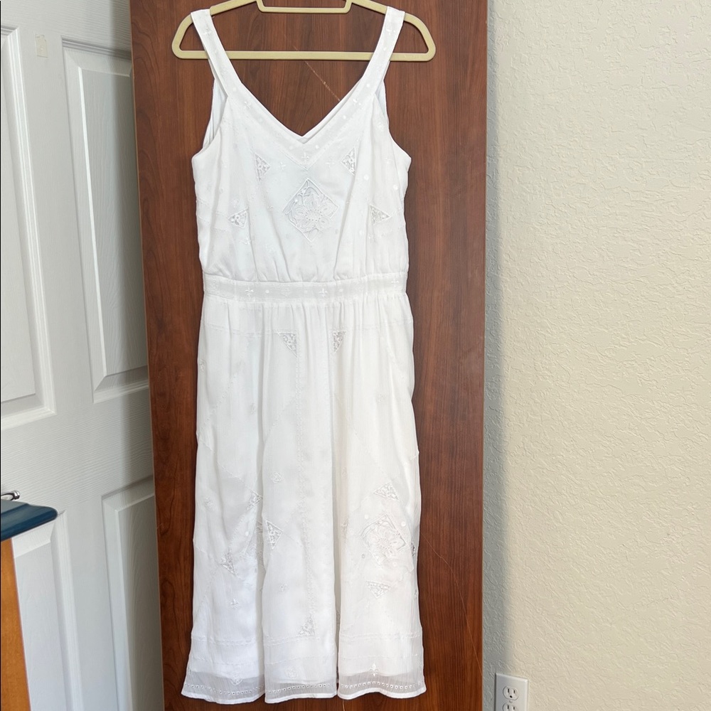 WHITE HOUSE BLACK MARKET MID Boho Midi Embroidered Sleeveless Dress Size 12